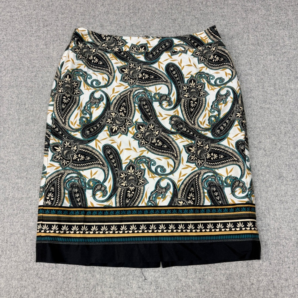 Van Heusen Paisley Pencil Skirt Size 4 Multicolor Border Hem Back Zip Career
